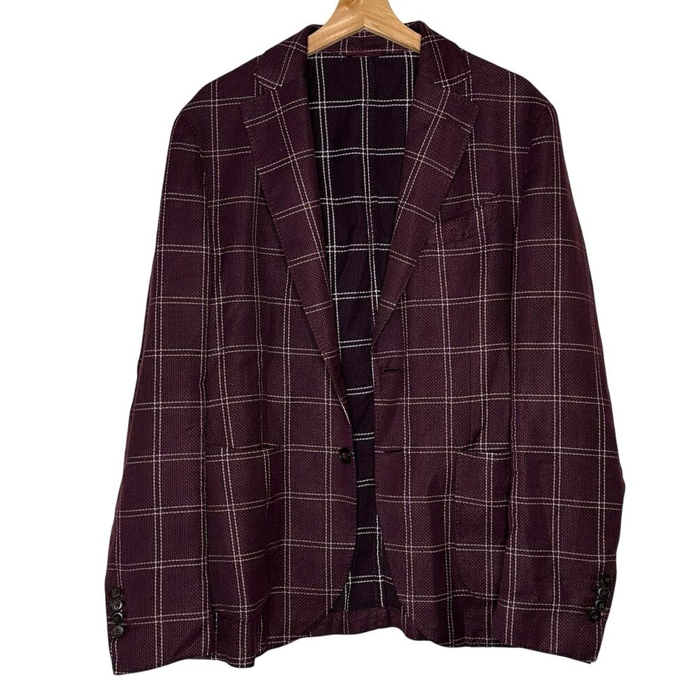 L.B.M. 1911 Tailored Burgundy Red Windowpane Blazer Jacket Size 52R - Picture 12 of 12